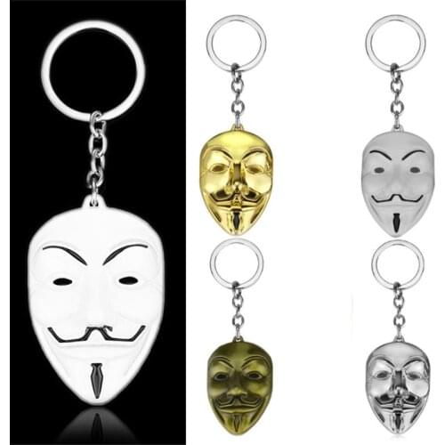 V for Vendetta Keychain Anonymous Mask Backpack Keyring Key Chain Ring Holder Men Women Gift Jewelry Wholesale Trinket Keyholder