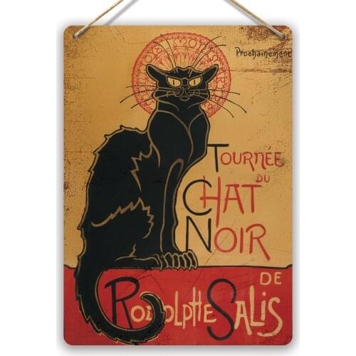 Le Chat Noir - Metal Wall Sign Plaque Art - French Cat Rustic Black Lucky Cafe(Visit Our Store, More Products!!!)
