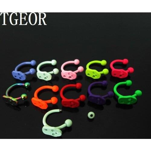 Hot neon colors 1 Pair 16G 3mm leaf skull laser cut Stainless Steel horseshoe circular piercing eyebrow ring
