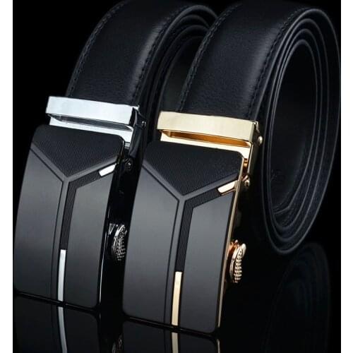 Fashion Men casual Automatic Buckle Minimalist Design Leather Belt Coffee Belts Mens Business Lengthened Belts men gift