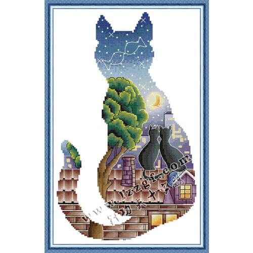 Everlasting Love Cat Light and Shadow Chinese Cross Stitch Kits Ecological Cotton 14 11CT Printed Clear Stamped Easy to Complete