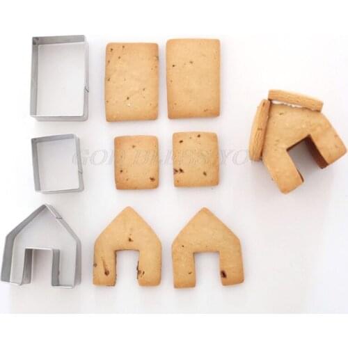 3Pcs Christmas Gingerbread House Biscuit Cutter Set Stainless Steel Cookie Mould Drop Shipping