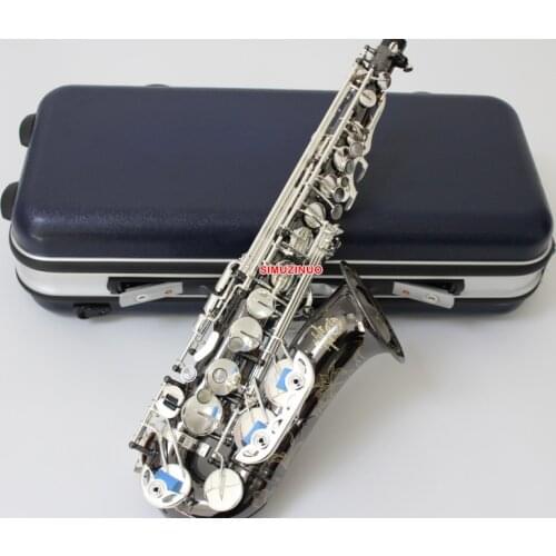 NEW Professional Black Nickel Body and Silver Plated Keys Eb Alto Saxophone High F# With ABS Case