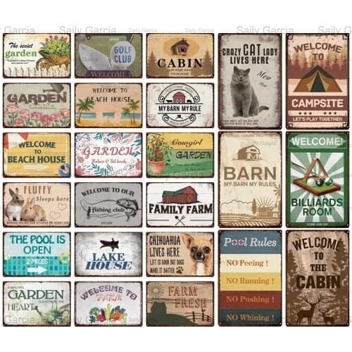 Cat Rabbit Garden Retro Tin Signs Pastoral Style Farm Metal Wall Decor for Pub Bar Club Hotel Seaside Poster Plaque