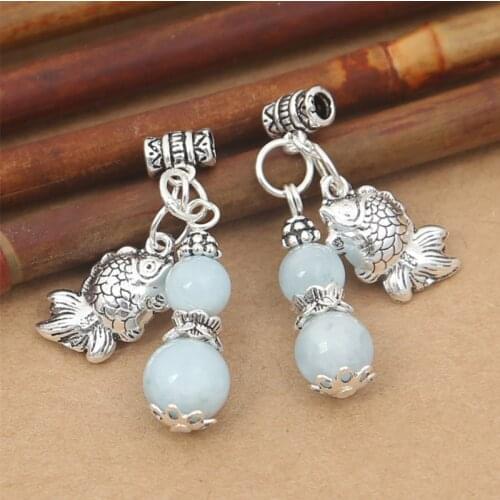 Wholesale S925 Sterling Jewelry Accessories Thai Silver Carp DIY Tianhe Stone Bracelet Small Simple Small Pendant