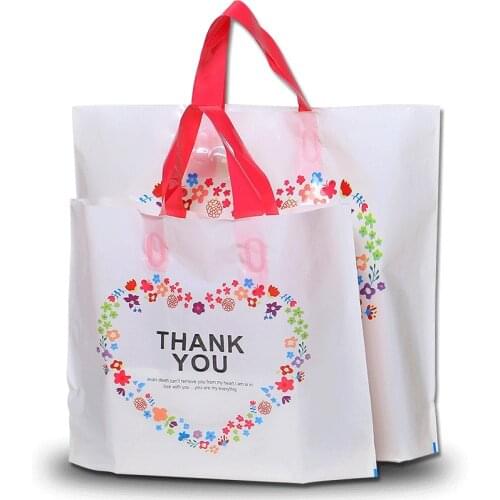 Custom Birthday Party Wedding Favor Thank You Gift Bags Plastic Pouches Shopping Gift Big Plastic Bags with Handle 50pcs