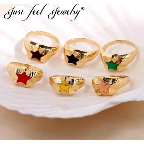 JUST FEEL Cute Enamel Star Metal Rings Korean Gold Color Heart Yin and Yang Rings Wonderful Choice for Women Jewelry Party Gift
