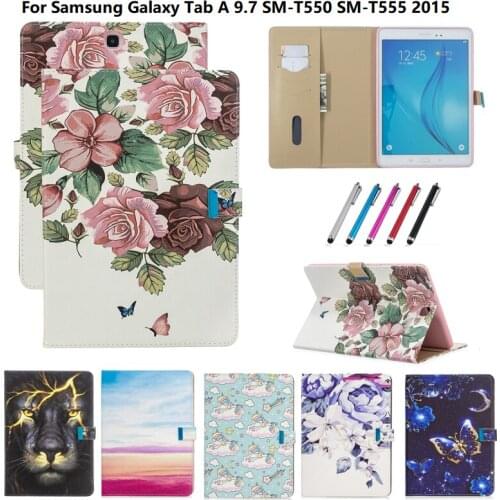 PU Leather Cover Case For Galaxy Tab A 9.7 SM-T550 T555 Paint Protect Shell For Samsung Galaxy Tab A Case 9.7" Tablet Funda +pen