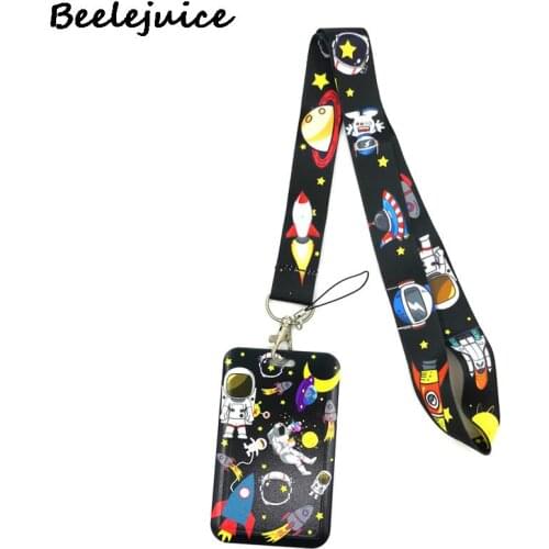 Moon Astronaut Universe Soace Lanyard Badge Holder ID Card Lanyards Mobile Phone Rope Key Lanyard Neck Straps Keychain Key Ring