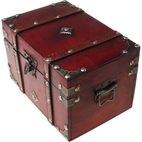 Retro Treasure Chest with Lock Vintage Wooden Storage Box Antique Style Jewelry 94PF