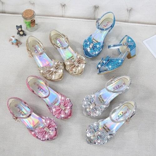 Childrens high heel princess party shoes summer girls sandals baby childrens shoes girl crystal shoes Kids Leather Shoes