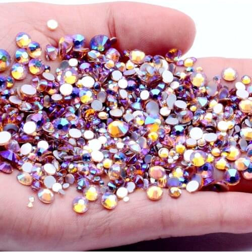 Champagne AB Non Hotfix Crystal Rhinestones Flatback Round Facet Strass Stones Shiny Glue On Glass Chatons DIY Nail Art Supplies