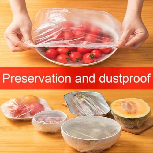 New 100Pcs Plastic Wrap Waterproof Disposable PVC Refrigerator Disposable Shower Cap Fresh Keeping Bag for Home Kitchen Tool