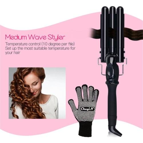 19-25mm Temperature Display Curling Iron Professional Electric Triple Barrel Hair Curler Fast Heat Ceramic Hair Waver Roller 31