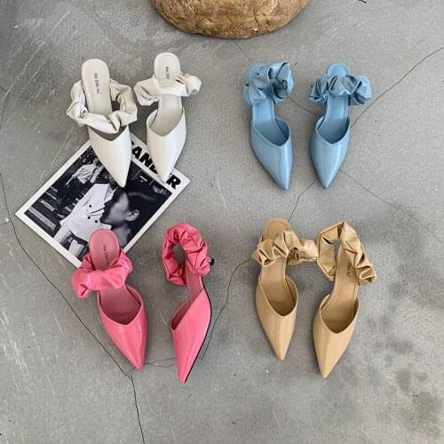 Elegant Women Slippers Pointed Toe Shallow Slip On Mules Shoes Slides Thin Low Heels Fashion Summer Ladies Lazy Slippers Size 39