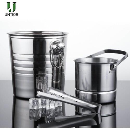 UNTIOR Stainless Steel Bar Ice Bucket Two Handles Champagne Bucket Wine Bucket Spit Wine Barrel Container Ktv Club Bar Supplies