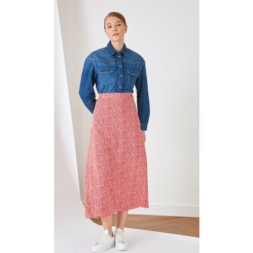 Trendyol Flower Pattern Lining Viscose Skirt TCTSS21ET0497