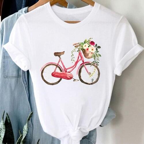 Summer Women Clothing 2021 Harajuku Ladies T-shirt Bike Sunflower Print White Short Sleeve Casual Fashion Female Tees Plus Size