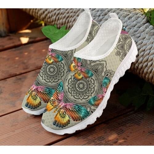 INSTANTARTS Pretty Bohemia Butterfly Flats Shoe for Women Breathable Outdoor Walk Mesh Sneaker Lady Casual Slip on Loafers Shoe