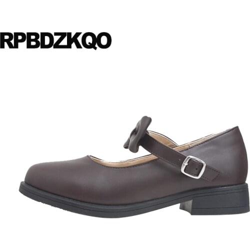 Women flats shoes with little cute bowtie korean designer lolita bow chinese black mary jane ladies italian large size brown