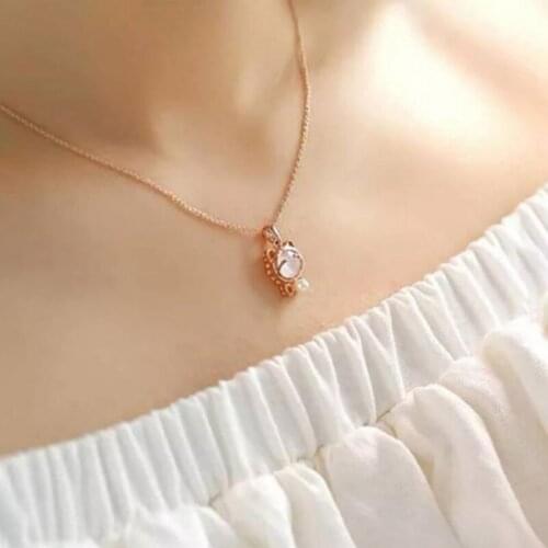Women Pearl Necklace Female Korean Student Cat Opal Pendant Short Clavicle Chain