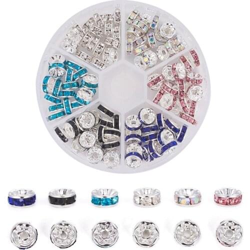 1Box Rhinestone Rondelles Crystal Bead Brass Loose Spacer Beads for DIY Handmade Bracelet Jewelry Making Accessories Supplies