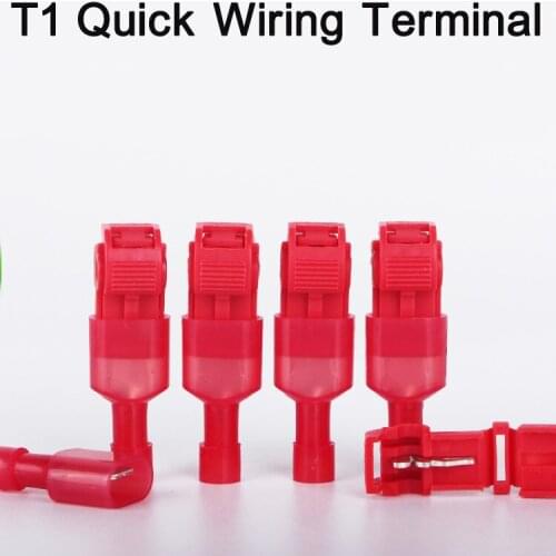100Pcs(50SET) T1 Red Quick Splice Wire Connector Self-Stripping Electrical Wire Terminal Crimp Clip Car Wiring Cable