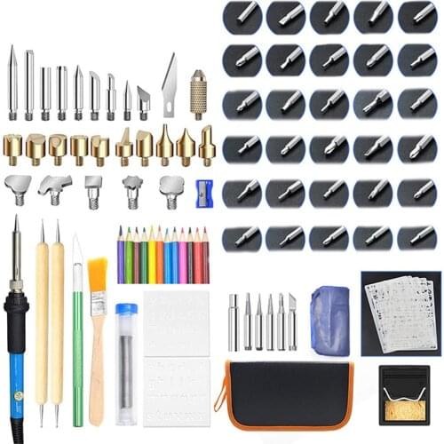 101 pieces of woodcarving pyrograph set 60W adjustable temperature / carving / embossing iron pen + template + 12 color pencils