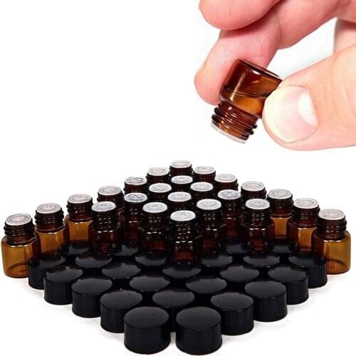 24pcs 1ml Small Amber Glass Vials Bottles Containers With Orifice Reducer Black Lid For Doterra Essential Oil Sample Perfume