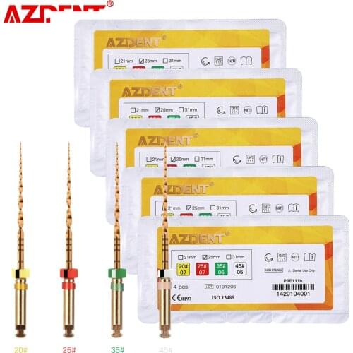 5 Packs AZDENT Dental Reciprocating Endodontic Root Canal Niti File 25mm 020/07 025/07 035/06 045/05 4pcs/Pack