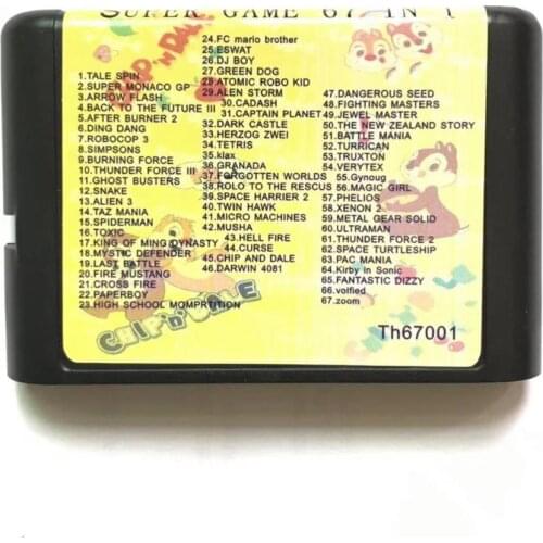 67 In 1 Game cartridge With Alien 3 Musha Turrican DJ Boy Tetris for 16 bit sega Megadrive Genesis Game player JAP US/EUR Shell