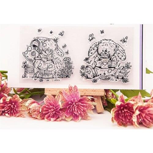 7.5*14.5CM Hot sale Miss Rabbit Clear Stamps / Silicone Seals Roller Stamp for DIY scrapbooking photo album/Card Making