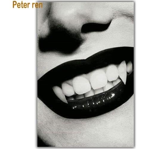 Diy Diamond painting cross stitch diamond embroidery portrait Square/Round diamond Mosaic Rhinestone Beauty red lips white teeth