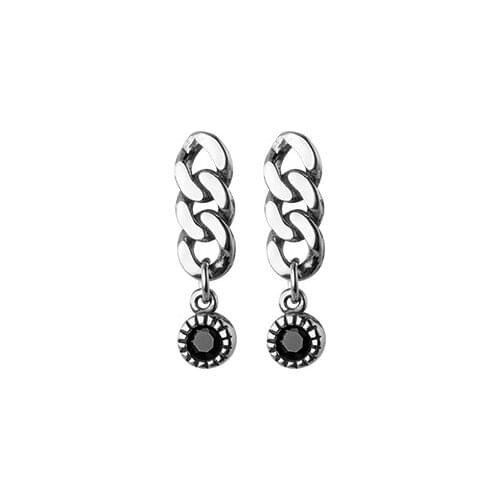 Authentic Real 100% 925 Sterling Silver fine Jewelry Black Agate chain Earrings dangle C-G0625