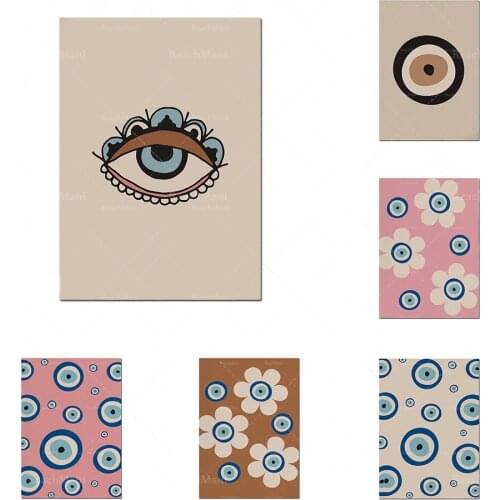 Bohemian decoration minimalism print abstract pink blue evil eye poster, amulet, nursery, childrens room decoration, geometric