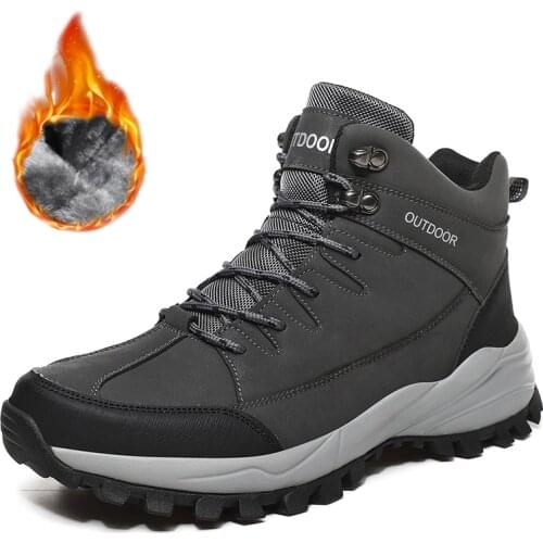 Winter Ankle Boots Men Leather Casual Shoes Outdoor Camping Waterproof Work Mens Warm Fur Boots Sneakers Military Botas Army Bot