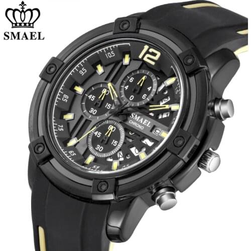SMAEL Watch Men Top Luxury Brand Mens Quartz Clock Silicone Strap Waterproof Chronograph Watches Male Date Sport Wrist Watch