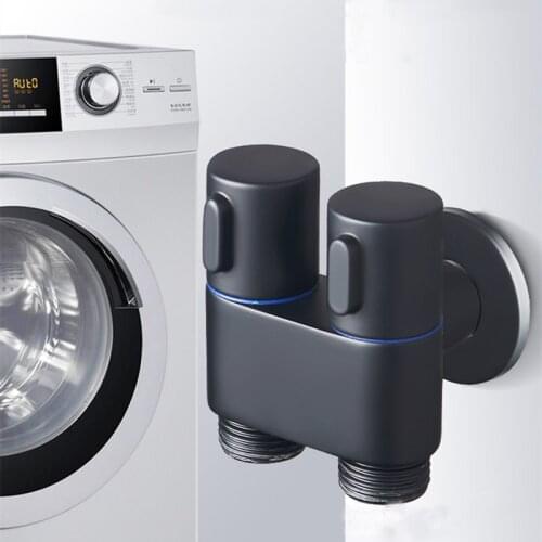 Black G1/2 Mini Multi-function Faucet Brass One Into Two Out Dual Control Washing Machine Tap Three-way Toilet Triangle Valve
