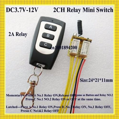 DC 3.7V-12V Wide Voltage Range Mini Relay Receiver Transmitter Micro Remote Switch 2CH Relay Latched Momentary master ON OFF RX