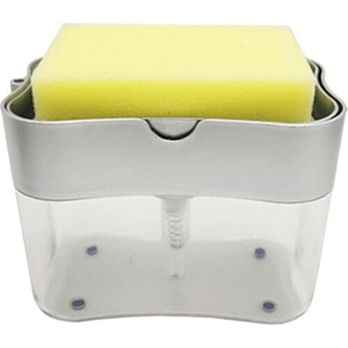 Soap Pump Dispenser with Sponge Holder Liquid Dispenser 13oz Container Dishwashing Press Soap Organizer Kitchen Bathroom Tool