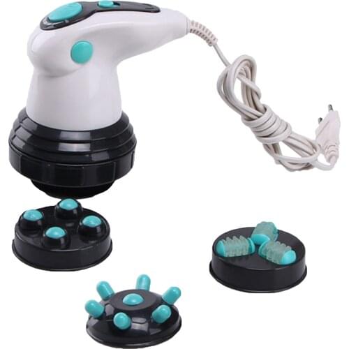 Electric Handheld Body Massager Back Shoulder Neck Leg Foot Pain Relief Relaxation Roller with 4 Massage Heads EU