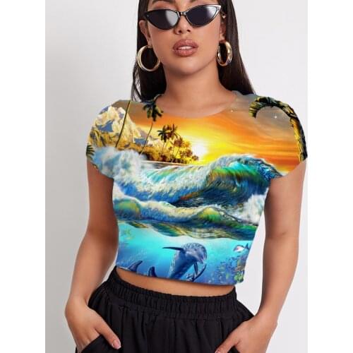 3d Tshirt Landscape T-shirt Women Waves Shirt Print Fish T-shirts 3d Tshirt Printed Coconut Tree Funny T shirts Womens Clothing