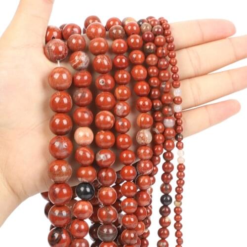 Natural Stone Red Stone Charm Round Loose Beads For Jewelry Making Needlework Bracelet Diy Strand 4-12MM