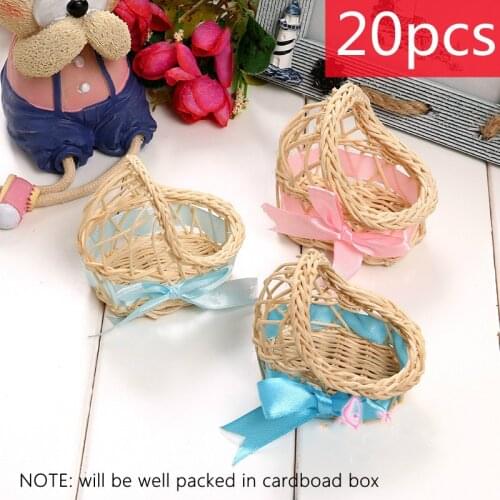 20pcs Mini Rattan Baby Cradle Candy Box Gifts for Guests Party Favor Boxes Baby Souvenirs Gender Reveal Baby Shower