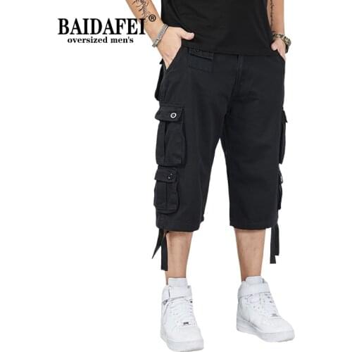 Plus Size 5XL 6XL 7XL 8XL Mens Casual Loose Fit Multi-Pockets Military 3/4 Cargo Shorts 2021 Summer New Men Safari Style Shorts