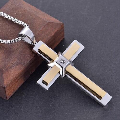 New Necklaces for Men Jesus Crystal Cross Pendant Necklace Gold Silver Color Fashion Jewelry