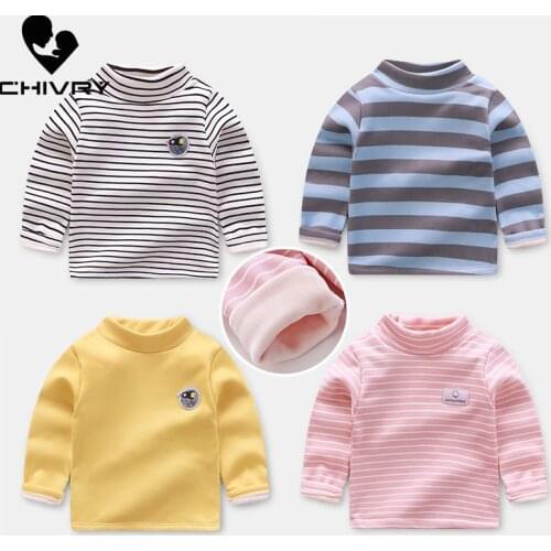 New 2020 Autumn Winter Boys Girls Kids Striped T Shirt Tops Children Baby Turtleneck Long Sleeve Warm T-shirts Casual Clothing