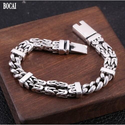 BOCAI New solid s925 pure silver jewelry fashion retro Thai silver twist personality men and women heavy industry bracelet