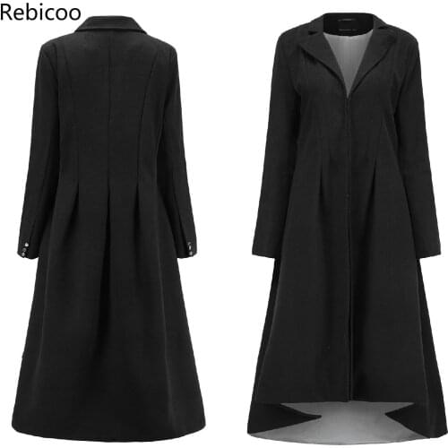 Autumn Winter Women Swallowtail Wool Long Black Trench Dress Coats Slim Blazer Dress 4XL 5XL Plus Size Loose Goth Trench Outwear