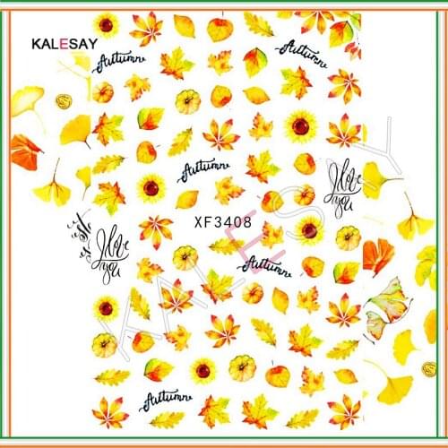 Autumn Ginkgo Leaves Nail Art Stickers for Design Manicure Decoration Decals Fahsion Designer Nail Art Decor Back Glue Tips